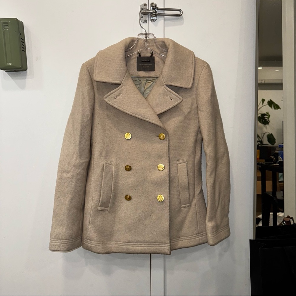 J. Crew Tan Double-Breasted Peacoat, Size 2